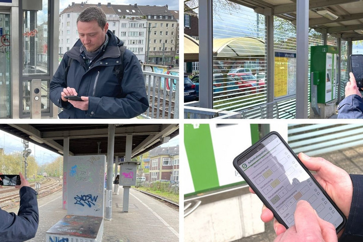 Vier verschiedene Bilder die den Profitester Karl Vogt im Arbeitsalltag zeigen