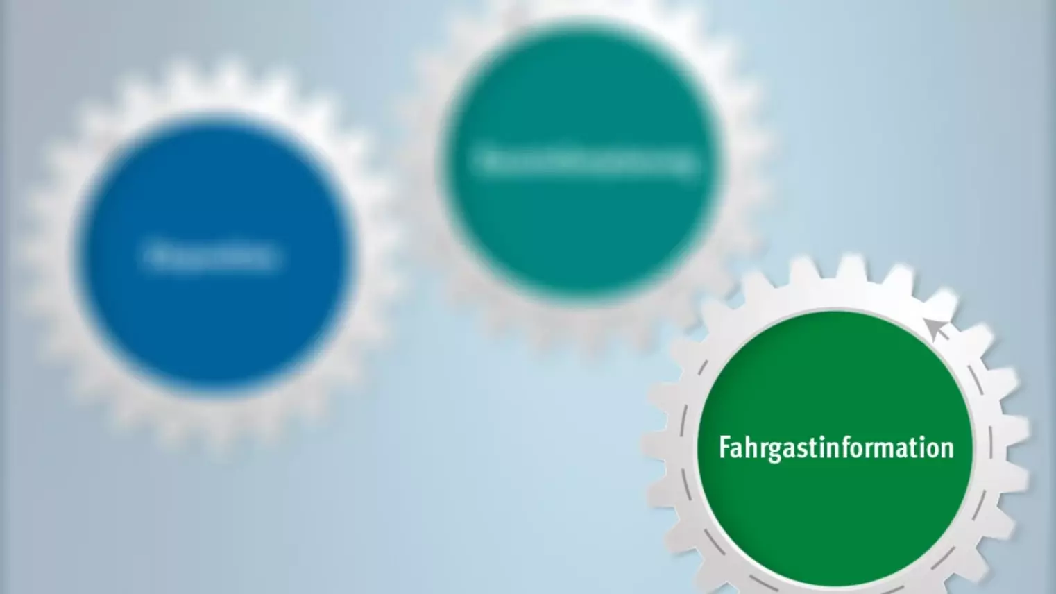Ansicht eines Zahnrades "Fahrgastinformation", zwei weitere Zahnräder unscharf