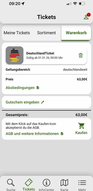 Das Deutschlandticket in der VRR App