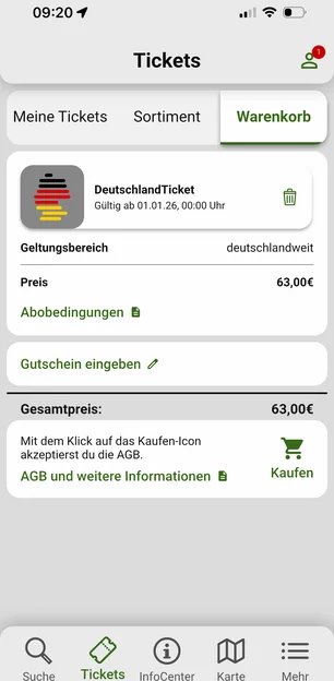 Das Deutschlandticket in der VRR App