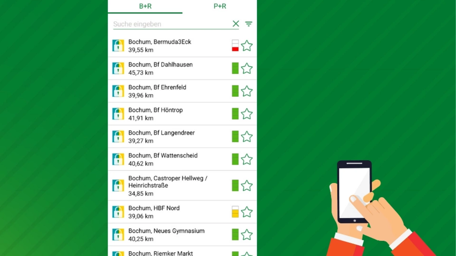 Die Auslastungsanzeige für Park and Ride in der VRR-App