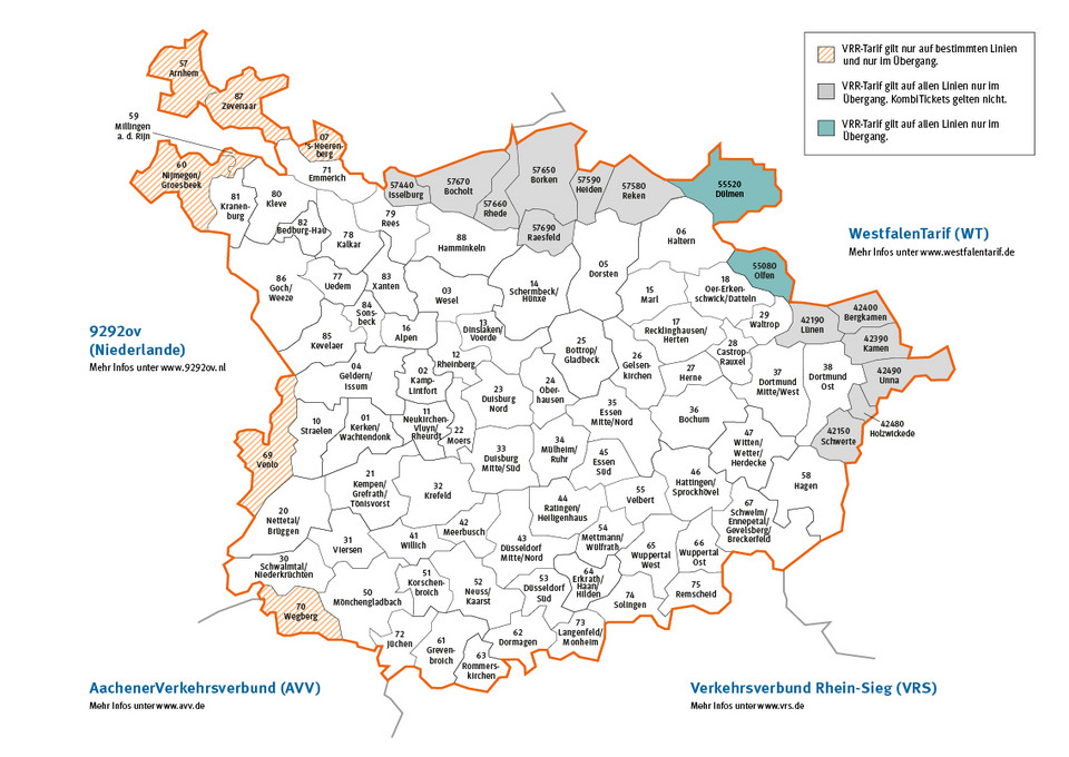 Die Verbundraumkarte mit den Namen der angrenzenden Tarifgebiete