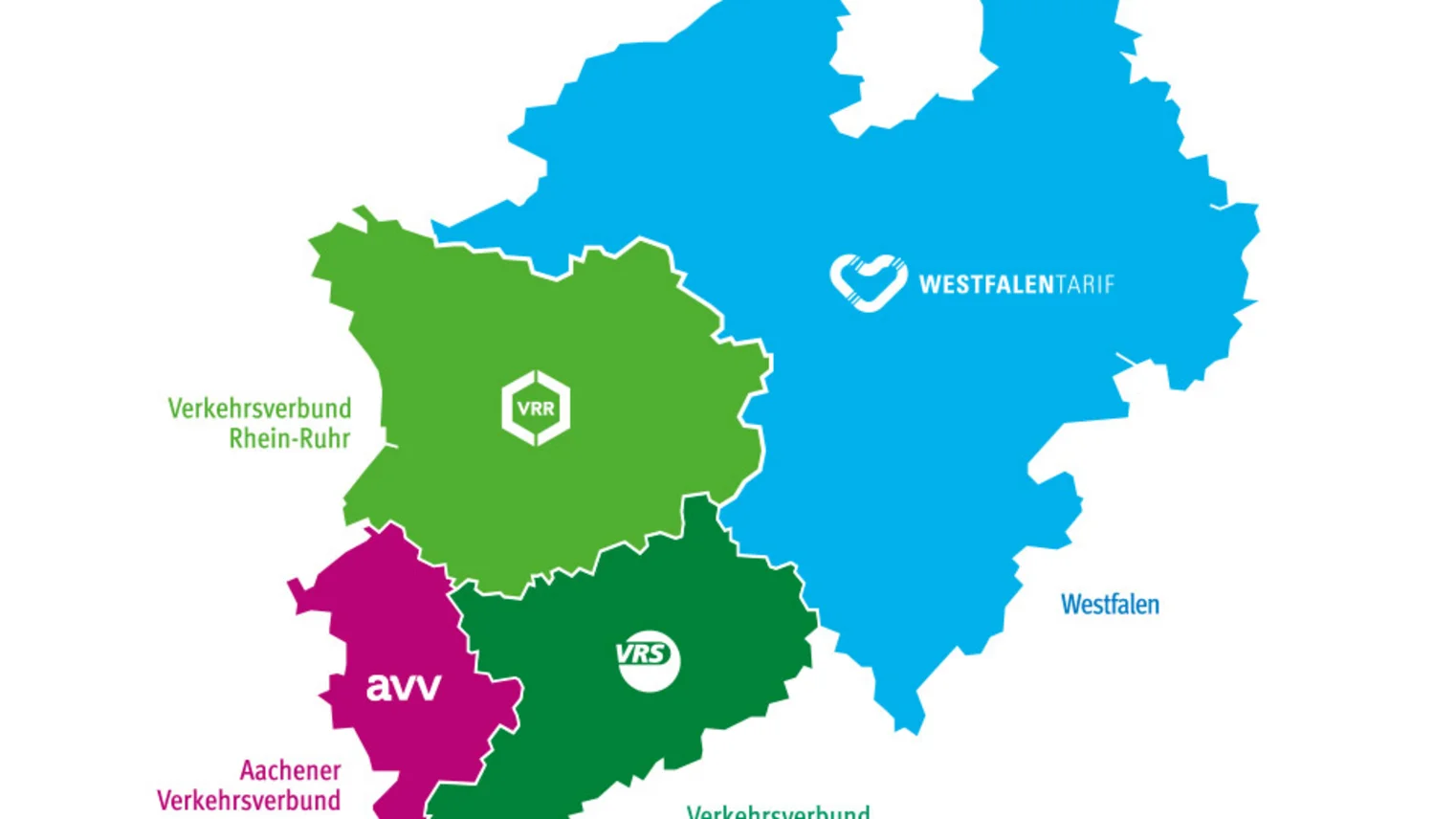 Karte von NRW mit allen Verkehrsverbünden