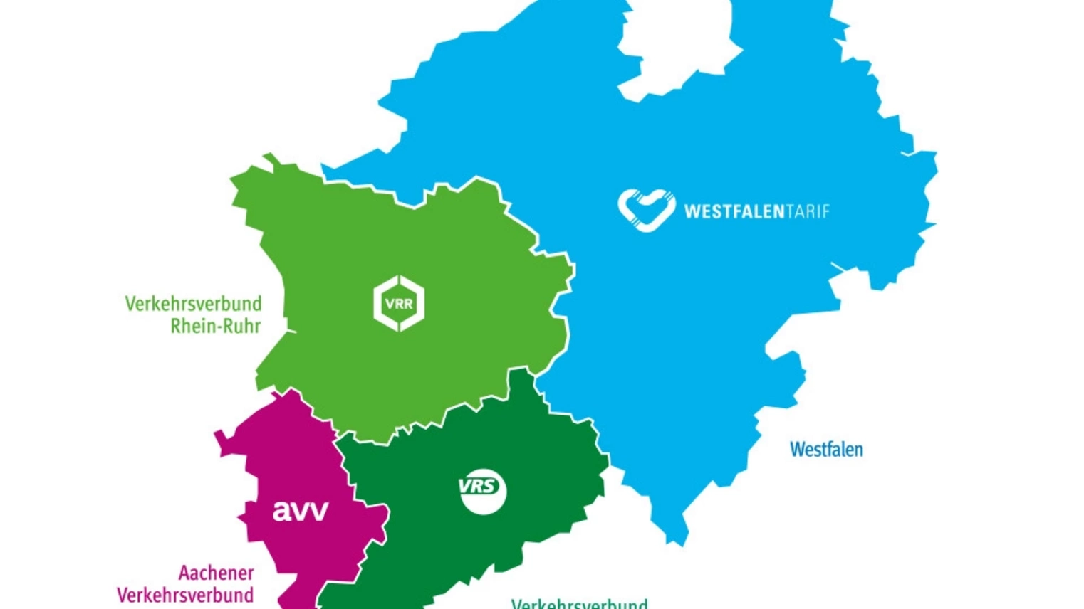 Karte von NRW mit allen Verkehrsverbünden