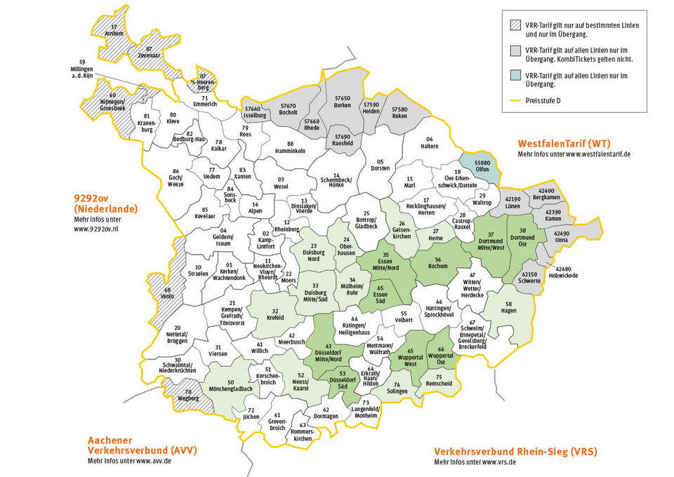 [Translate to English:] Die Verbundraumkarte des VRR