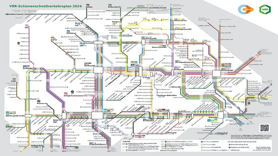 Schienenschnellverkehrsplan 2024 mit unterschiedlichen Farben für jede Linie