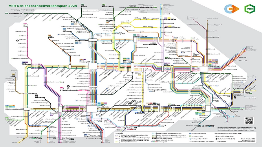 Schienenschnellverkehrsplan 2024 mit unterschiedlichen Farben für jede Linie