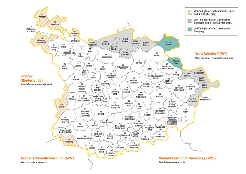 Die Verbundraumkarte des VRR