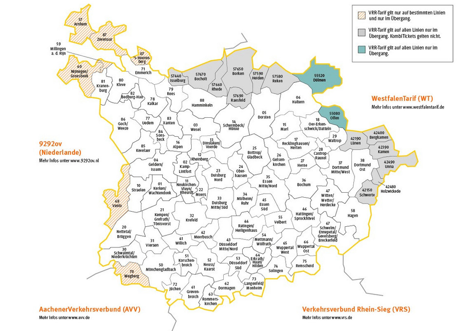 Die Verbundraumkarte des VRR
