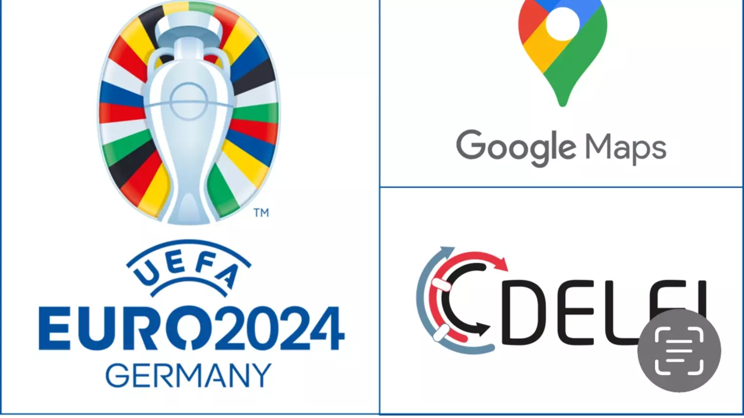 Das Logo der UEFA EURO 2024, Google Maps und Delfi