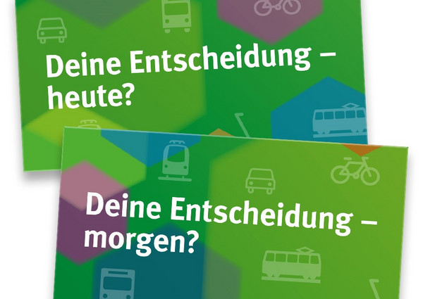 Zwei Grafiken hintereinander mit den beiden Fragen "Deine Entscheidung - heute?" und "Deine Entscheidung - morgen"