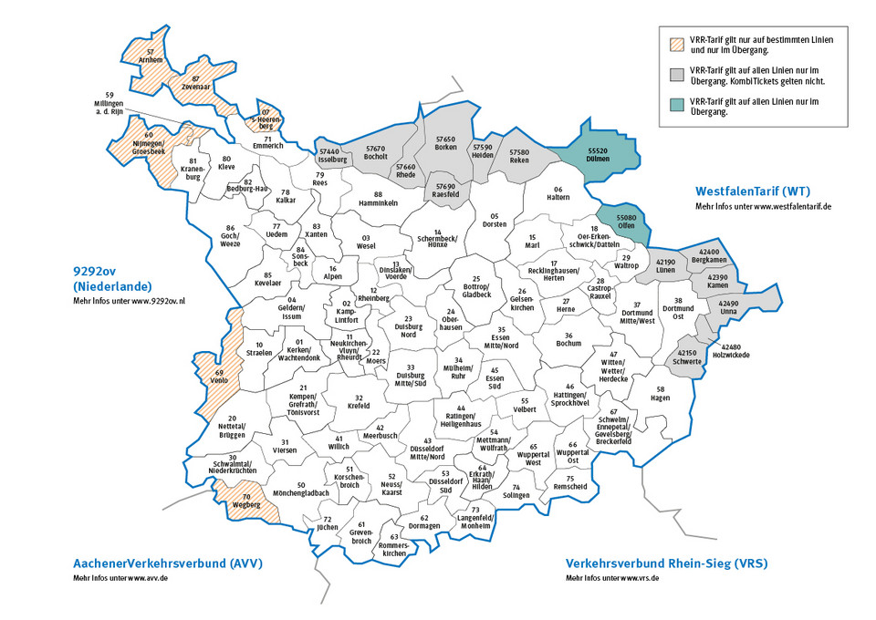 Die Verbundraumkarte des VRR