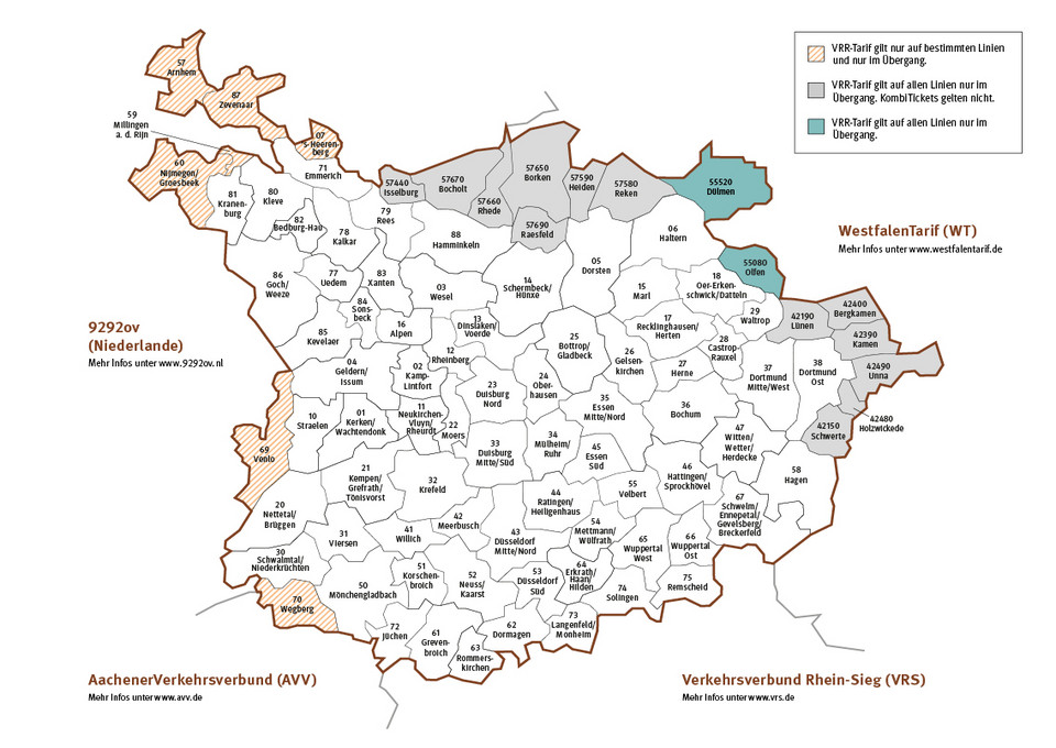 Die Verbundraumkarte des VRR