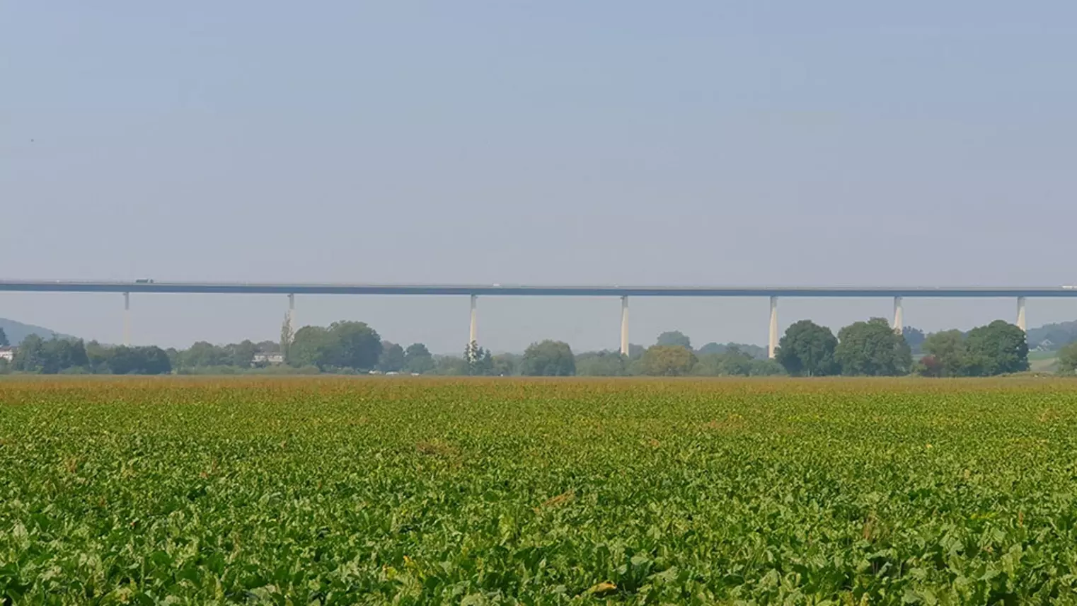 Felder weit und breit unterhalb der Ruhrtalbrücke