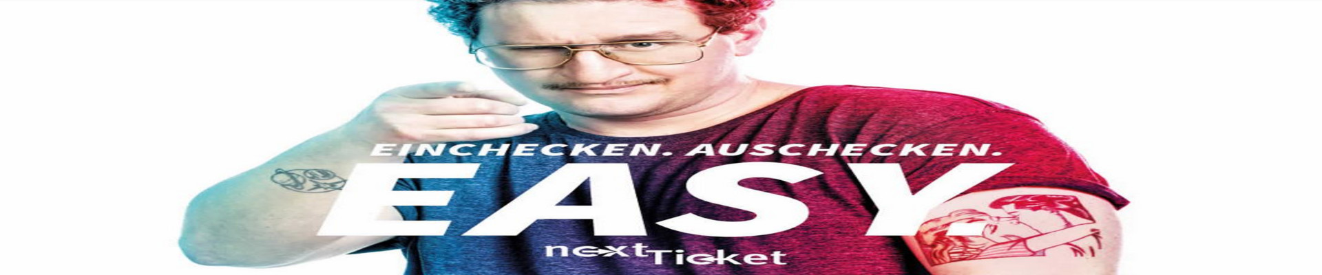 Das Kampagnenplakat des nextTickets 2.0 mit einem jungen Mann, der die Aufschrift "Alles easy" umklammert