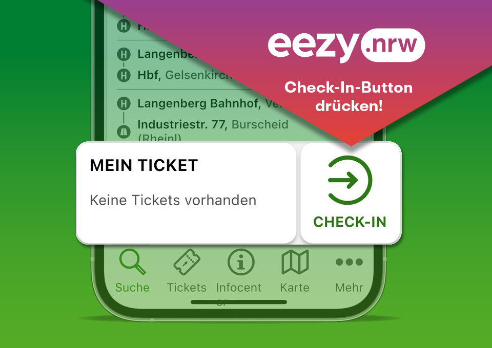 The graphic shows the check-in button in the VRR app