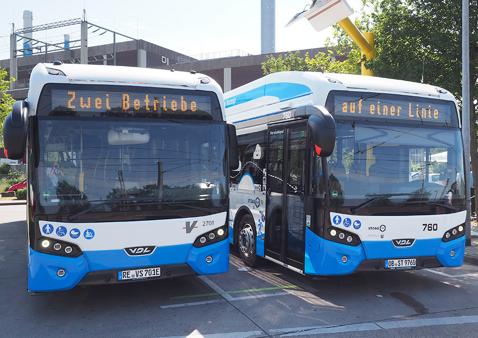 Die Elektrobusse der STOAG von vorne