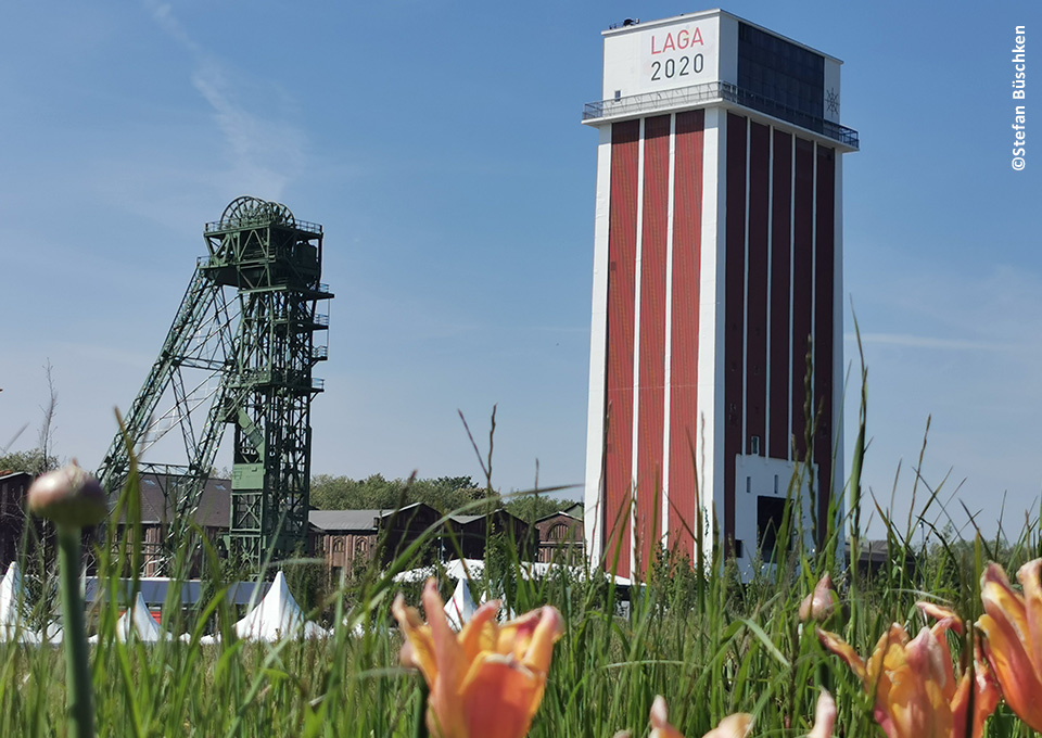 Förderturm auf dem Gelände der Landesgartenschau