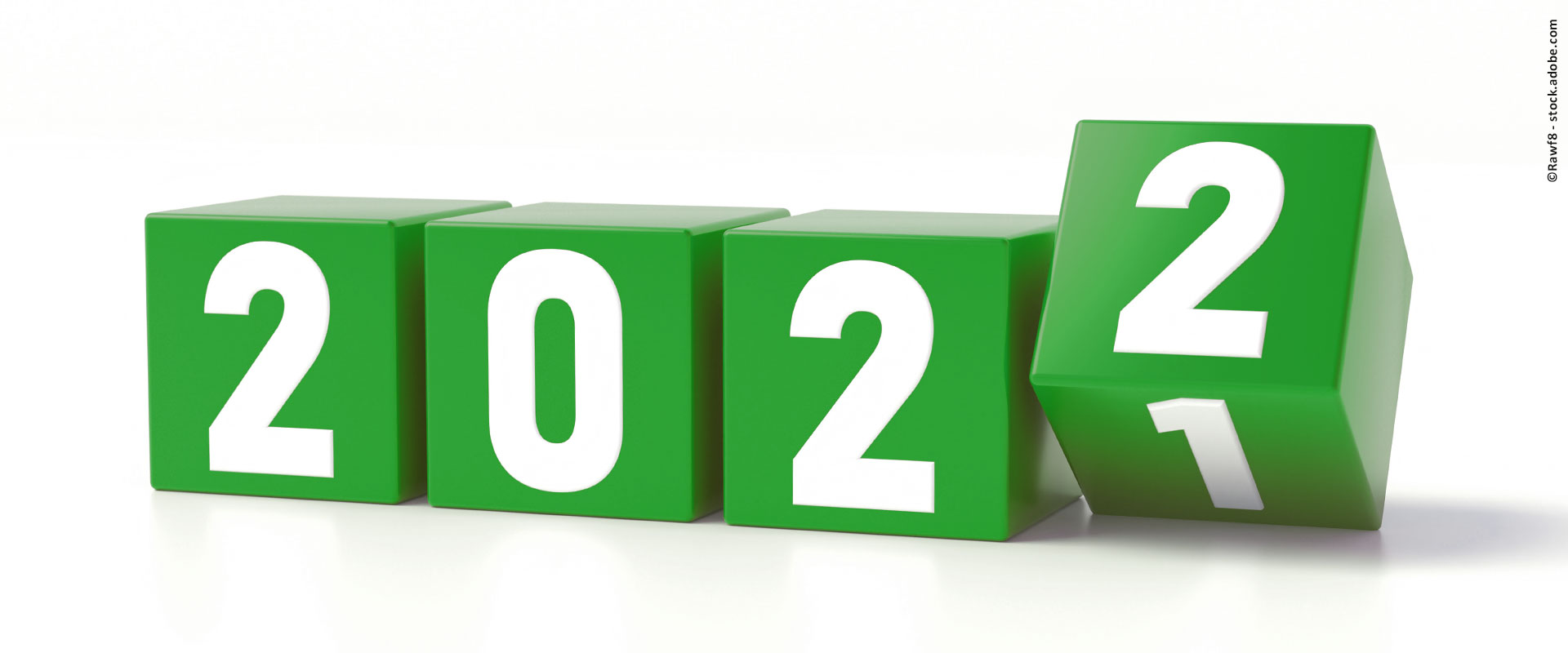 Rawf8 - stock.adobe.com Grüne Würfel mit weißem Schriftzug "2022"