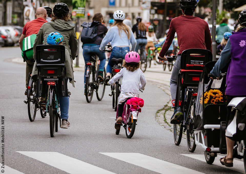 Zahlreiche Fahrradfahrer auf einer Straße