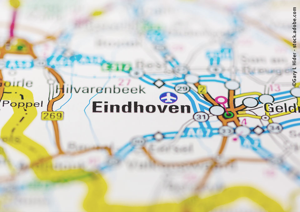 Ausschnitt einer Landkarte mit Eindhoven im Zentrum