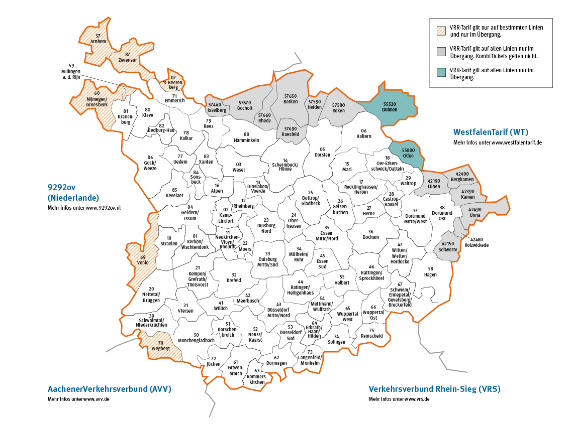 Die Verbundraumkarte mit den Namen der angrenzenden Tarifgebiete