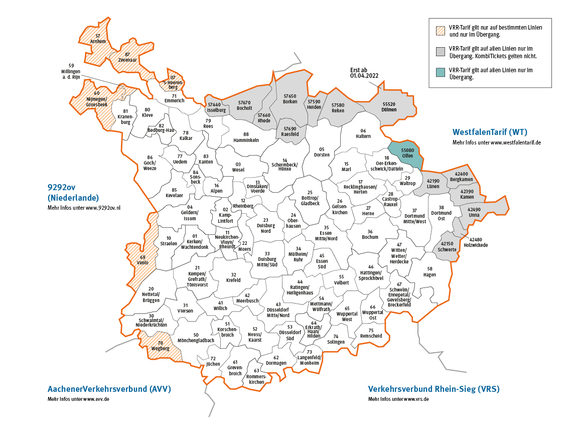 Die Verbundraumkarte mit den Namen der angrenzenden Tarifgebiete
