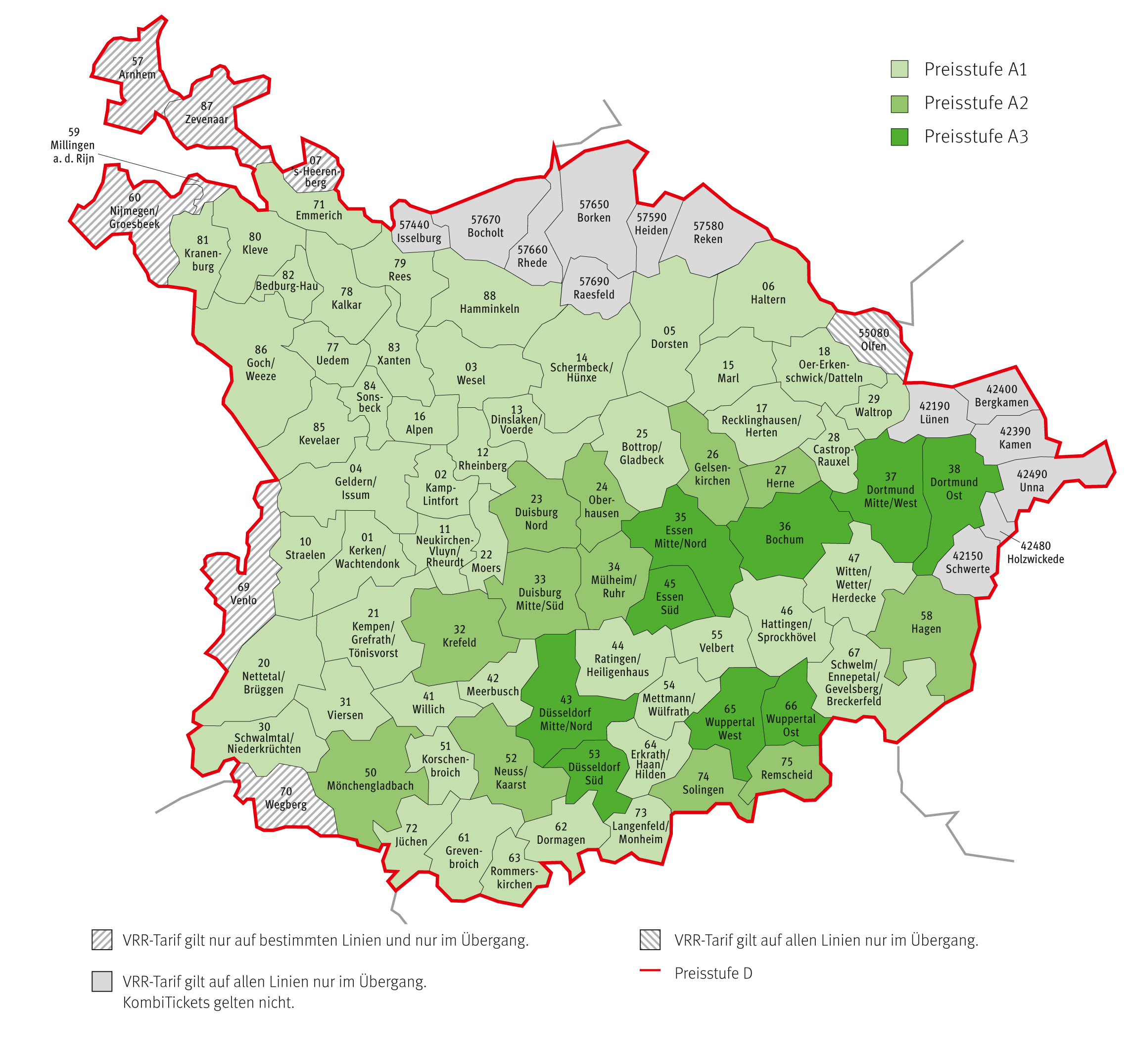 Die Verbundkarte mit einer Übersicht der Städte im VRR-Gebiet.